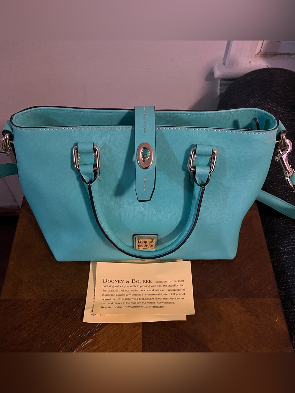 Dooney & Bourke Leather Satchel with Turn-Lock in Spearmint - NWOT - Picture 6 of 8